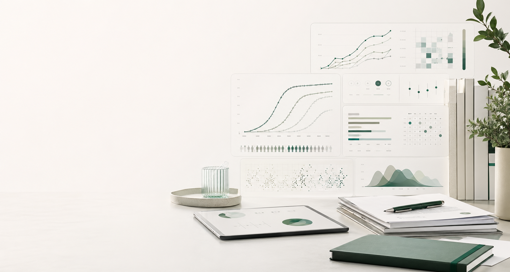 Abstract healthcare data science dashboard with clinical analytics visuals